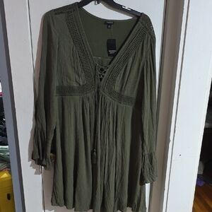 torrid Olive Green Lace-Up Boho Tunic Dress
